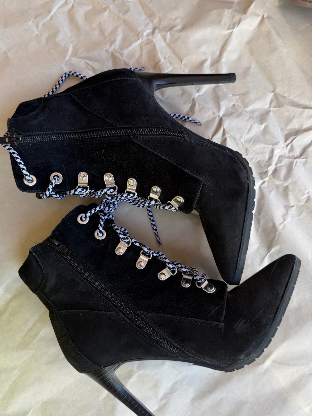 Steve Madden Black Suede Lace-Up Stiletto Ankle Boots